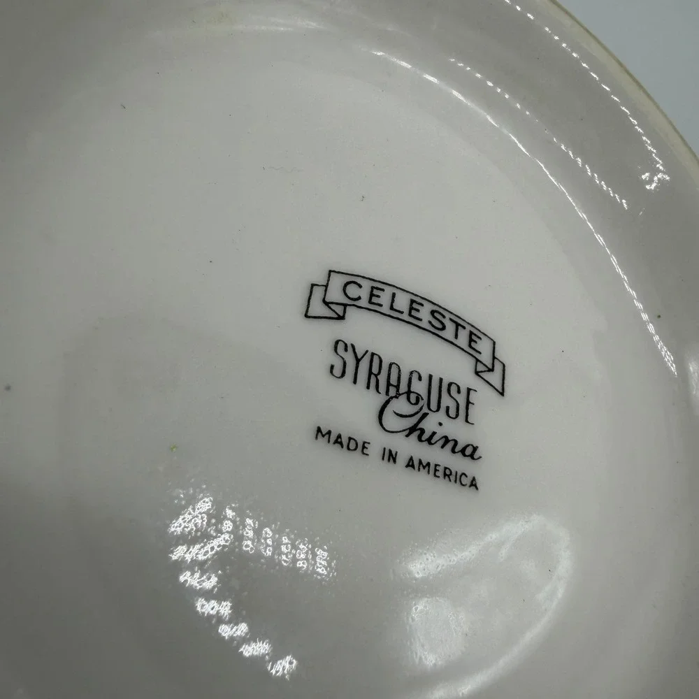 Syracuse China Celeste‎ Serving Bowl Blue Leaf Silver Trim Vintage Made in USA